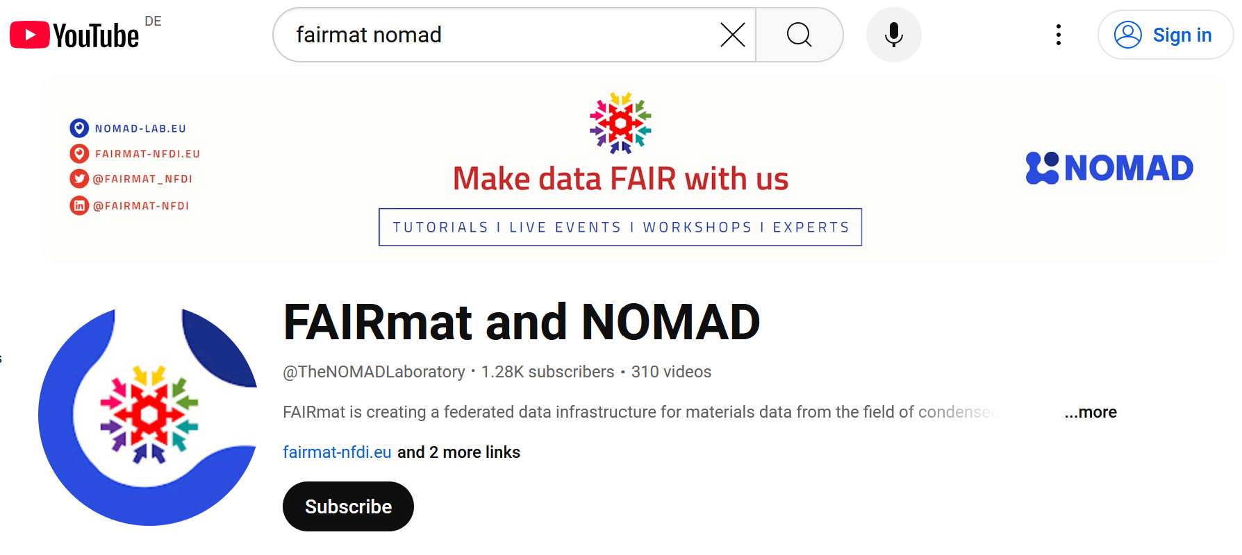 FAIRmat and NOMAD YouTube Channel